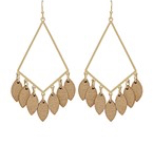 Wood Leaf Deco Diamond Shape Earrings - Picture 2 of 5